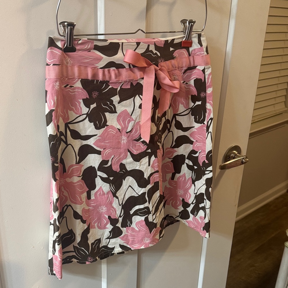 Floral Pink and Brown Skirt with Bow